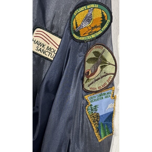 LL Bean Men L Windbreaker Jacket Hood Zip Pockets Blue Vent Back Vintage Patches - Picture 5 of 8